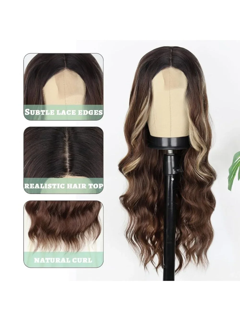 Women's Omber Brown 26 Inch Natural Synthetic Modern Long Curly Wavy Fiber Wigs